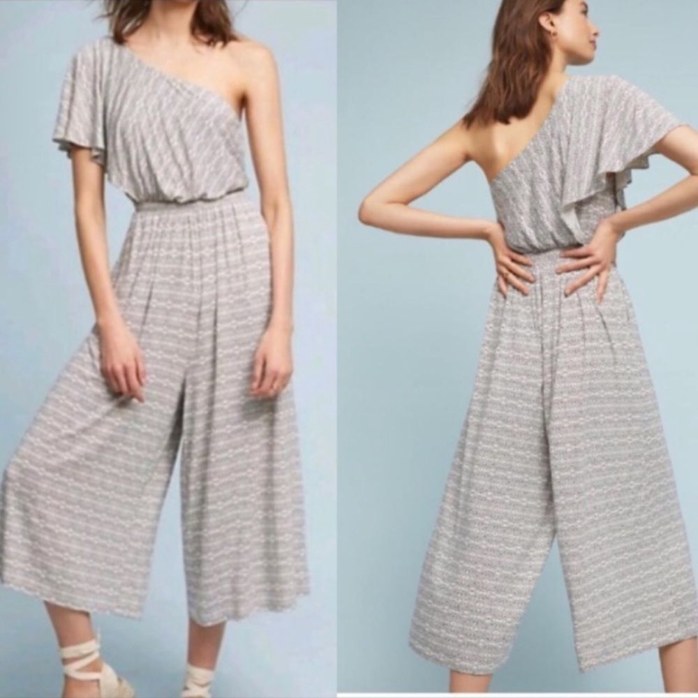 Anthropologie Maeve Jamie One Shoulder Jumpsuit Wide Leg W Pockets